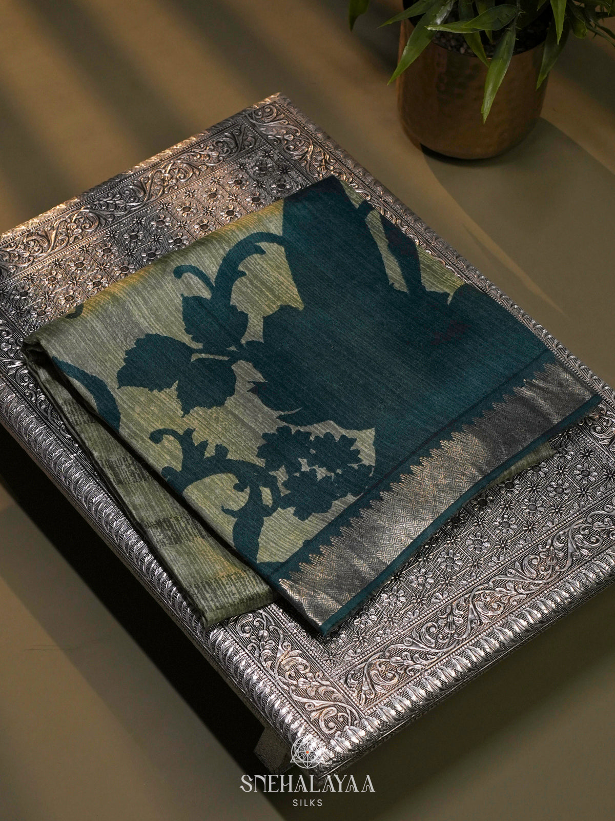 Teal green Chanderi Saree