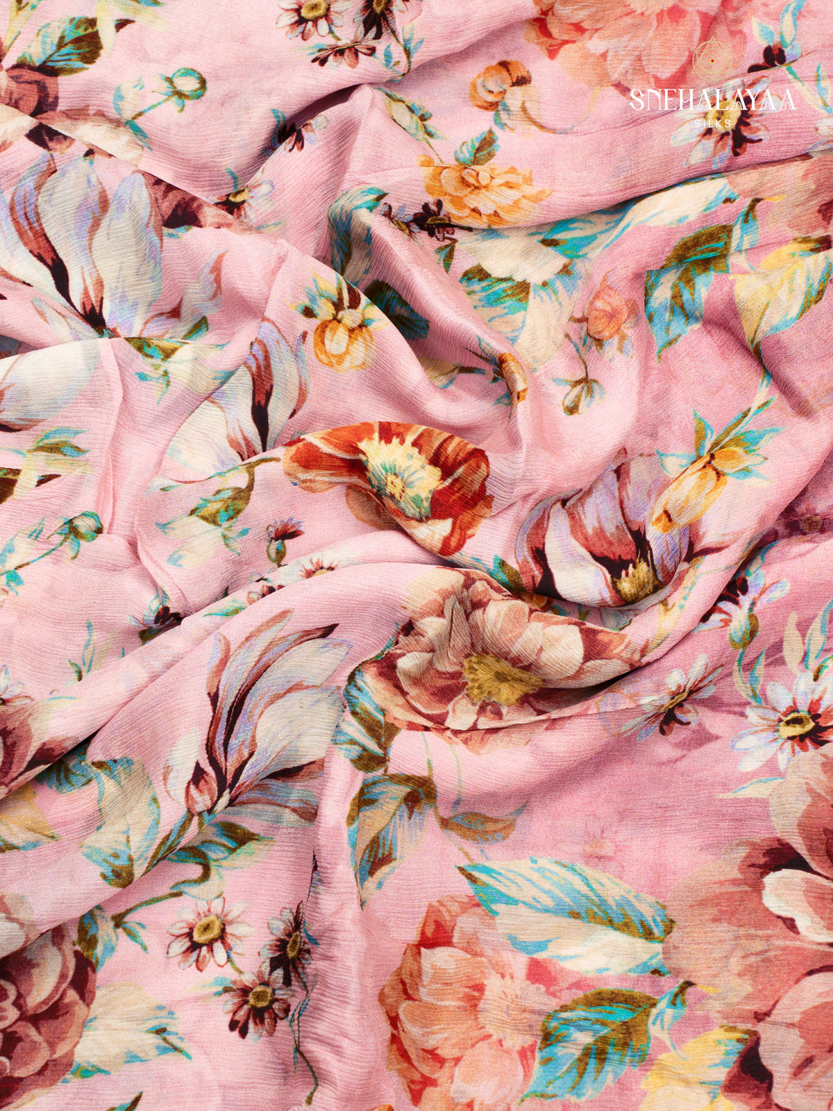 Pink Printed Chiffon Saree