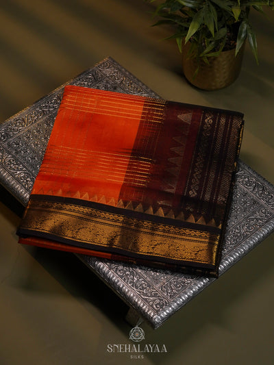 Rust Orange Kanchi Silk Cotton Saree