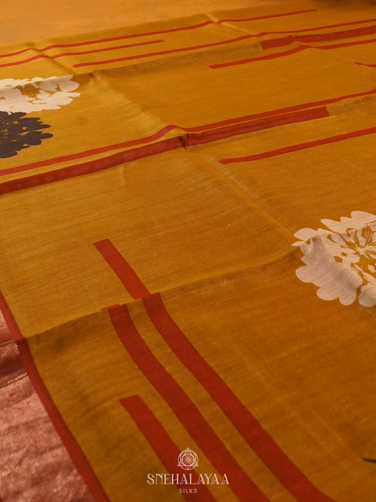 Mustard Yellow Munga Tussar Saree