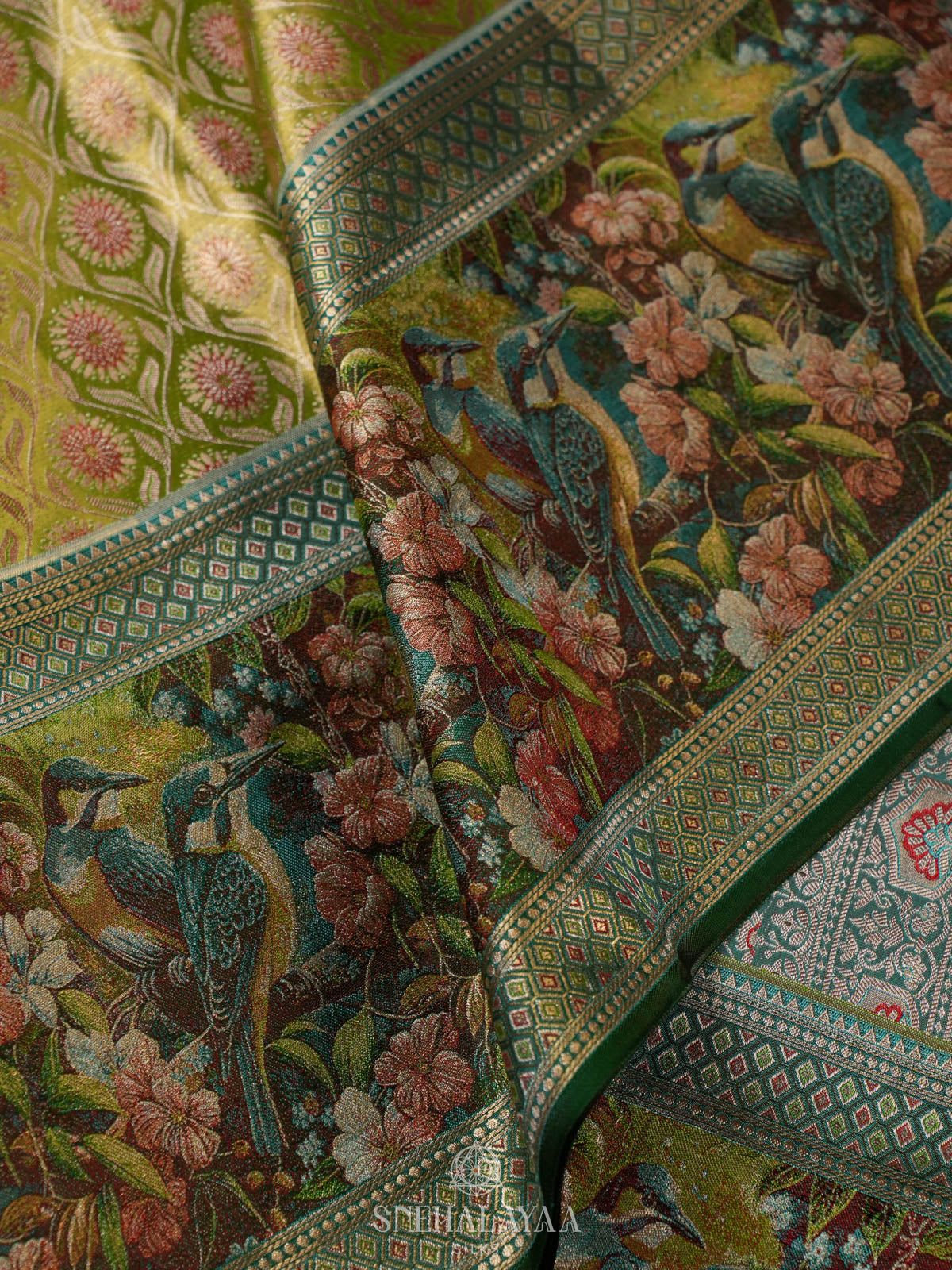 Lime Green Kanjivaram Silk Saree