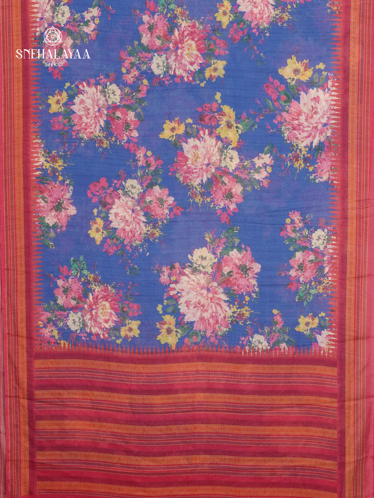 Blue Printed Creap Saree