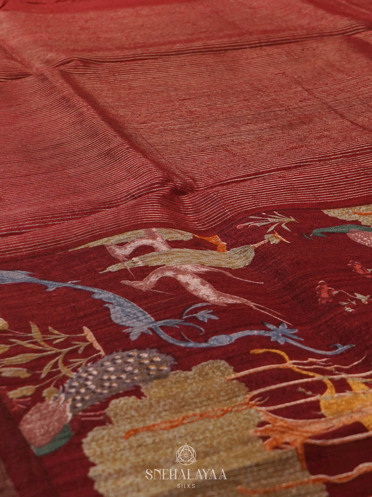 Maroon Matka Tussar Saree