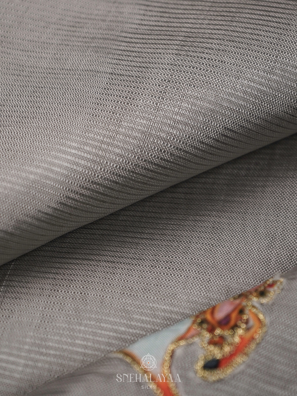 Grey Mangalagiri Silk Embroidery Saree