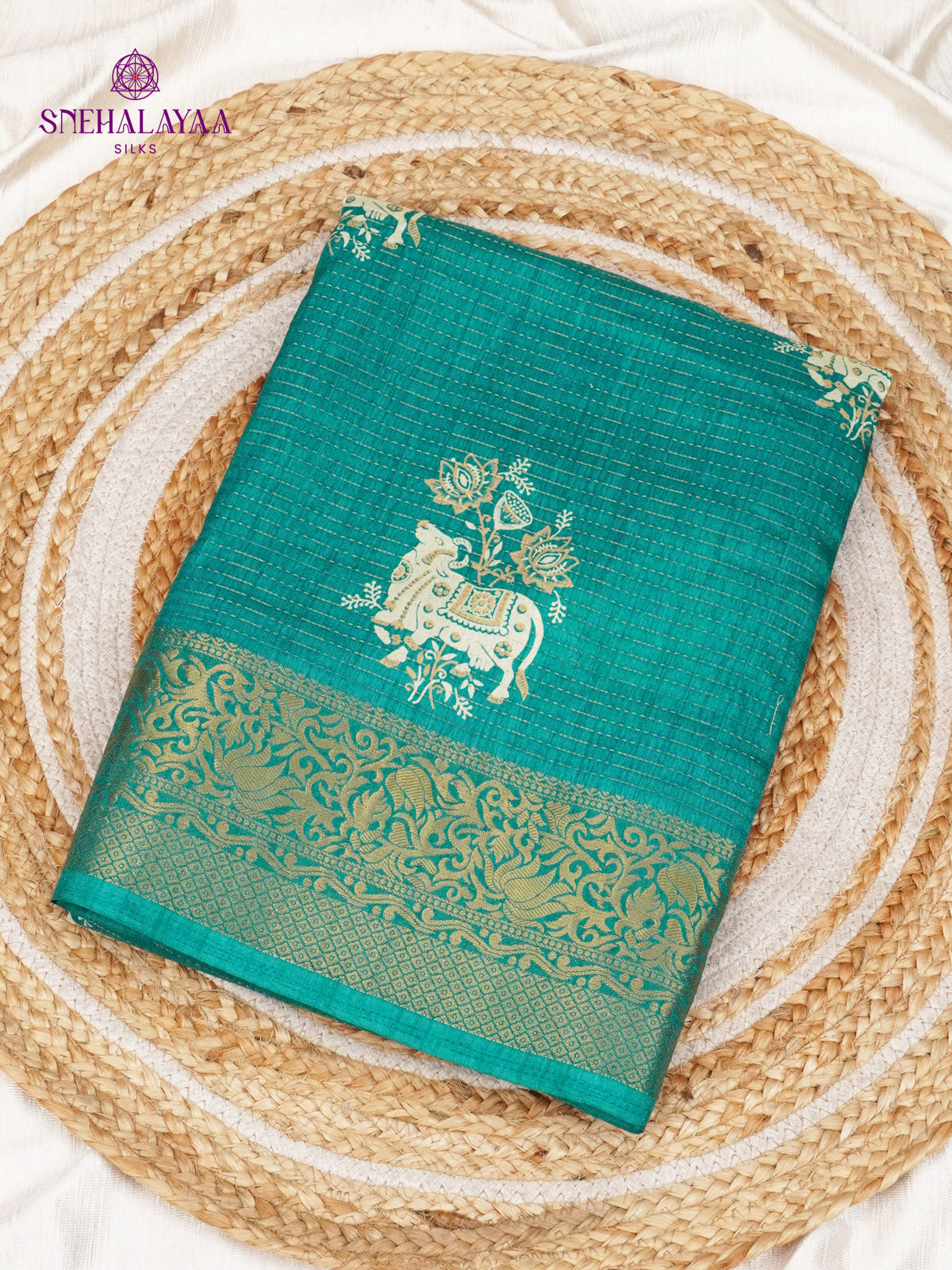 Teal Blue Dola Silk Saree