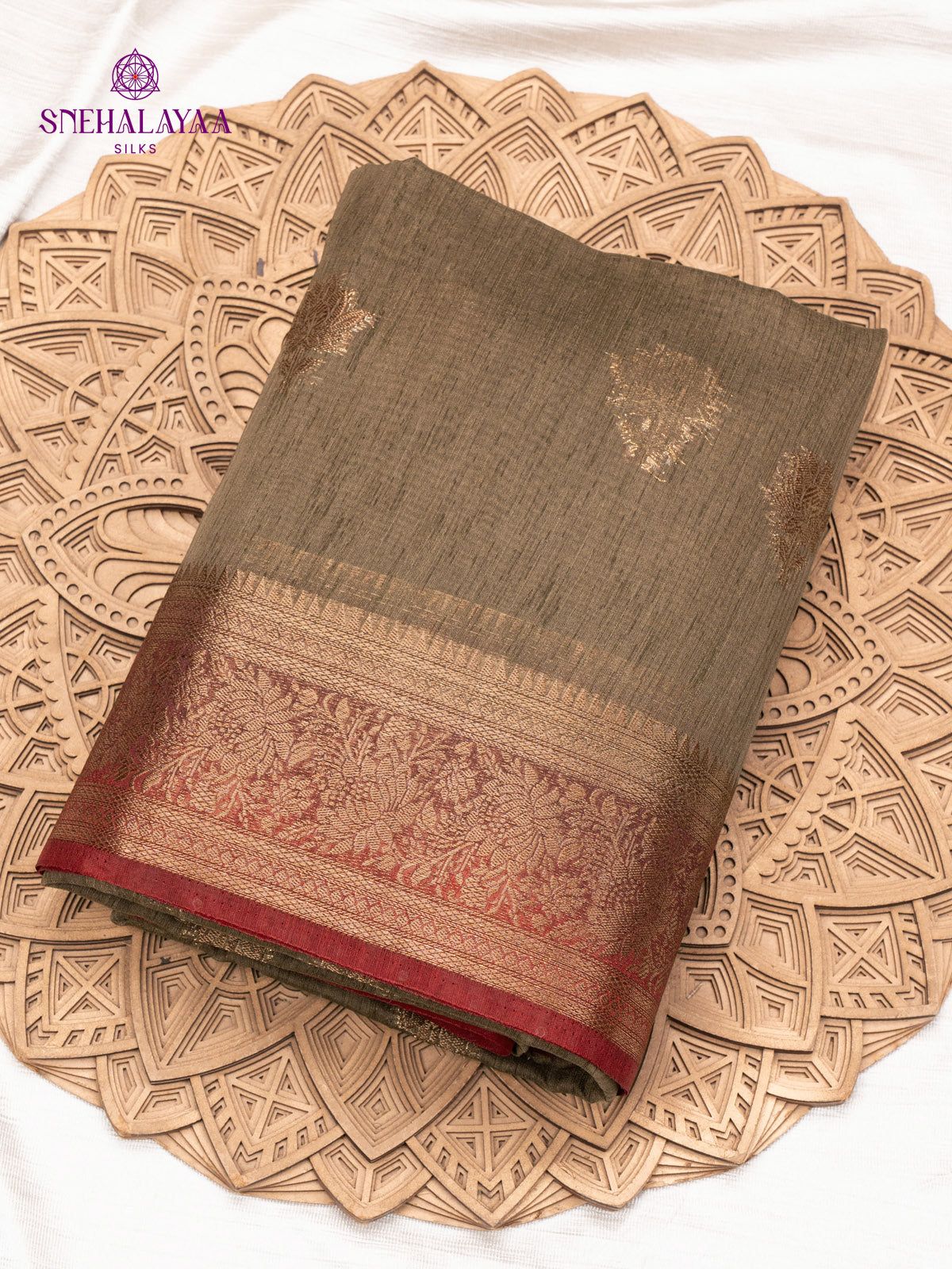 Brown Banaras Jute Saree