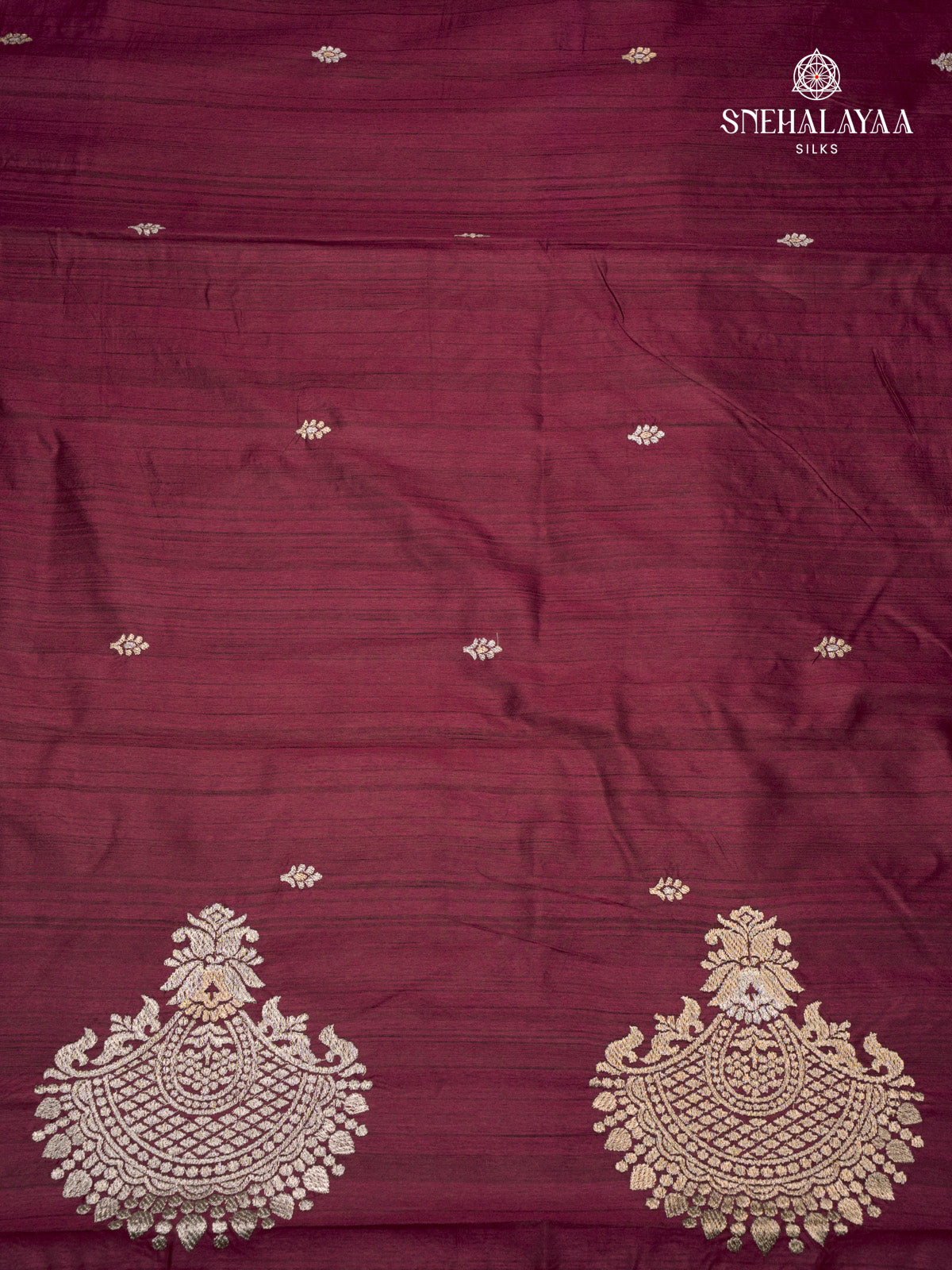 Burgundy Raw Silk Embroidery Saree