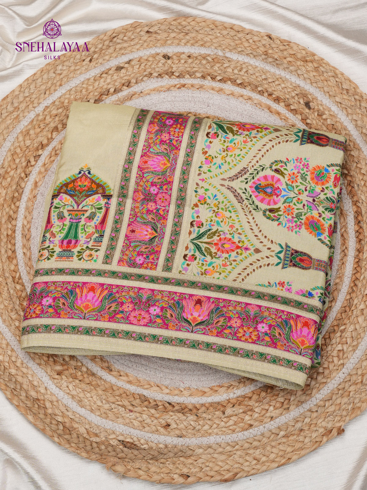 Beige Banaras Silk Saree