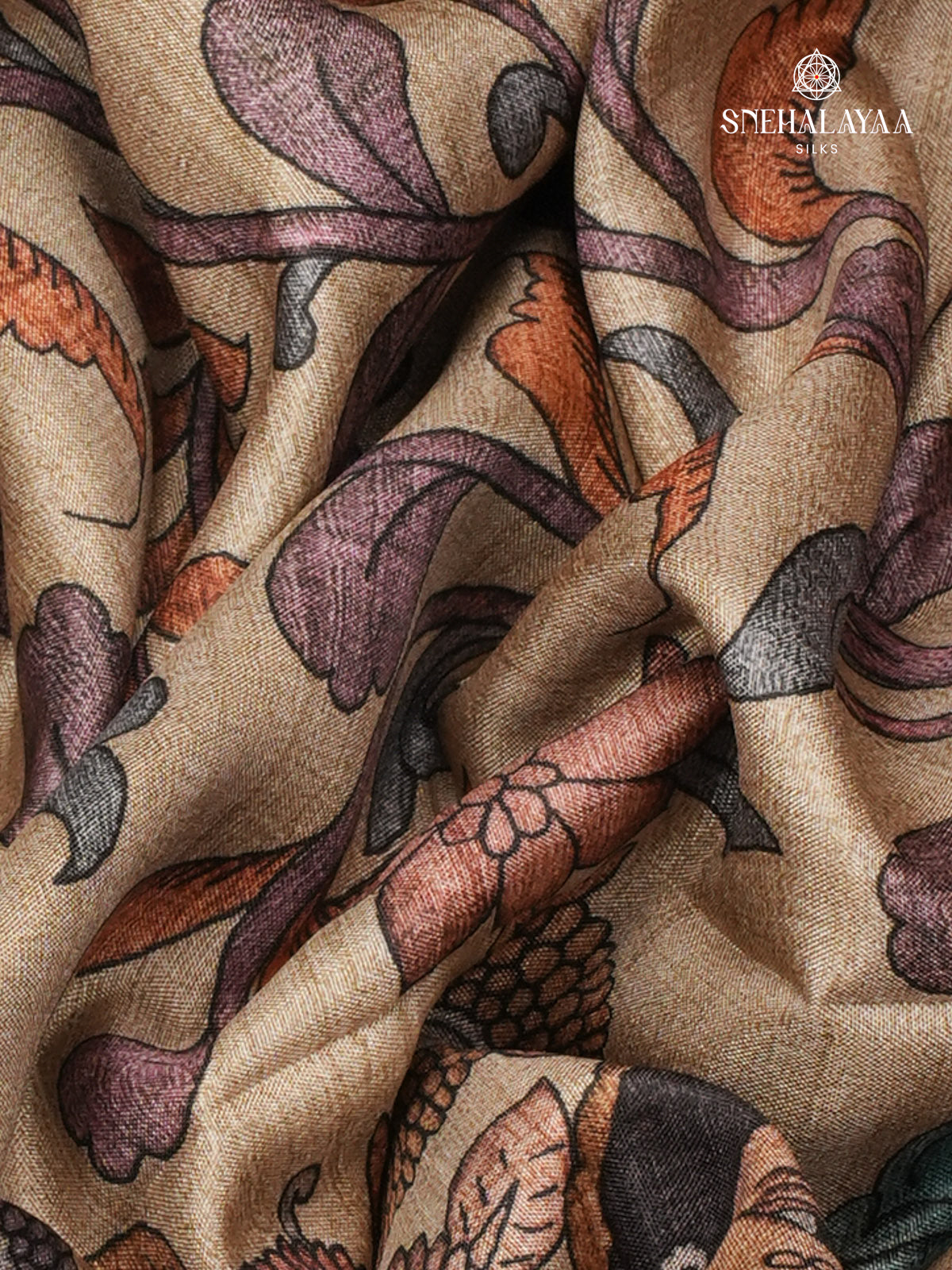 Beige With Brown Border Kalamkari Tussar Saree
