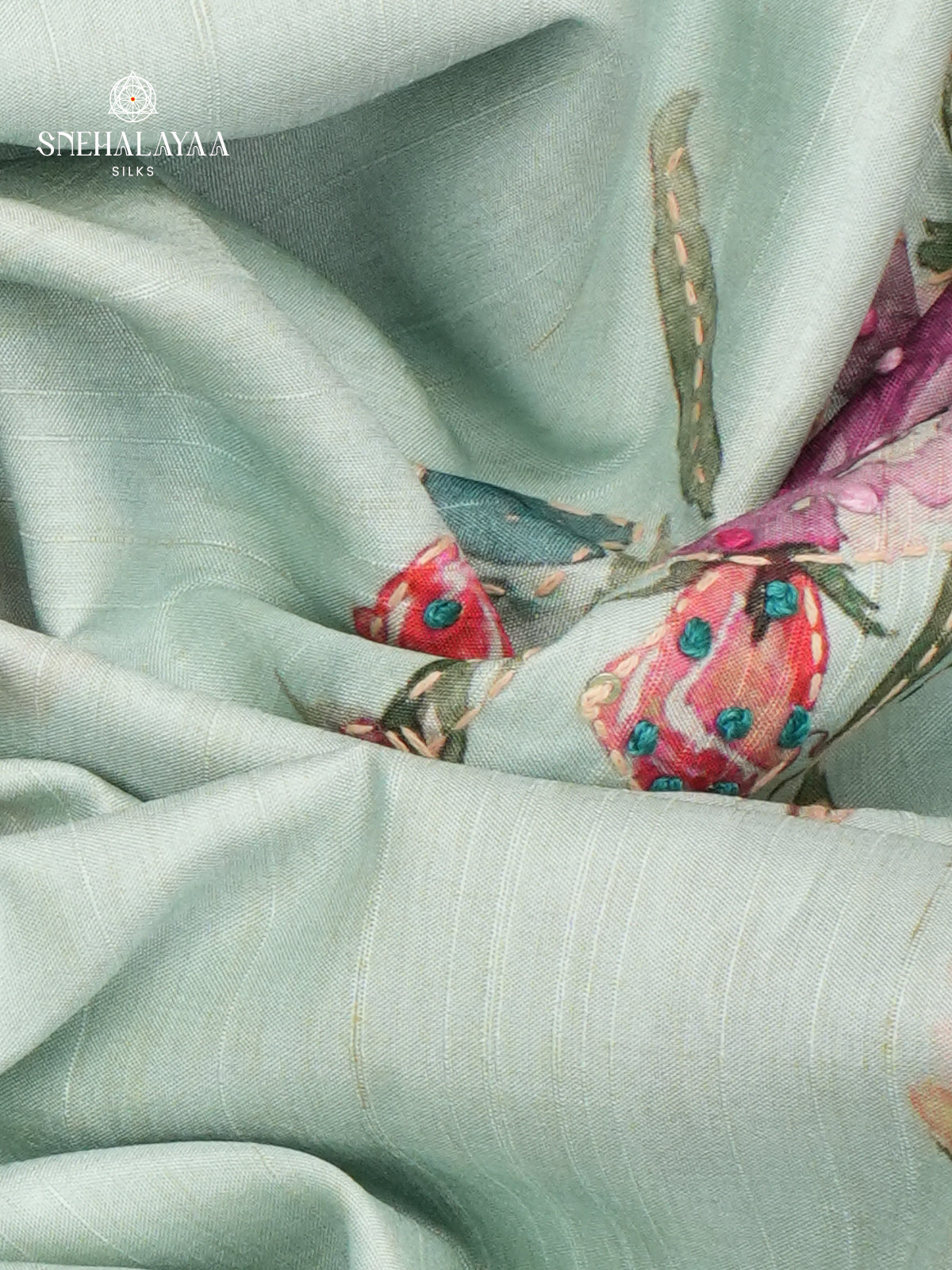 Pastel Green Tussar Embroidery Saree