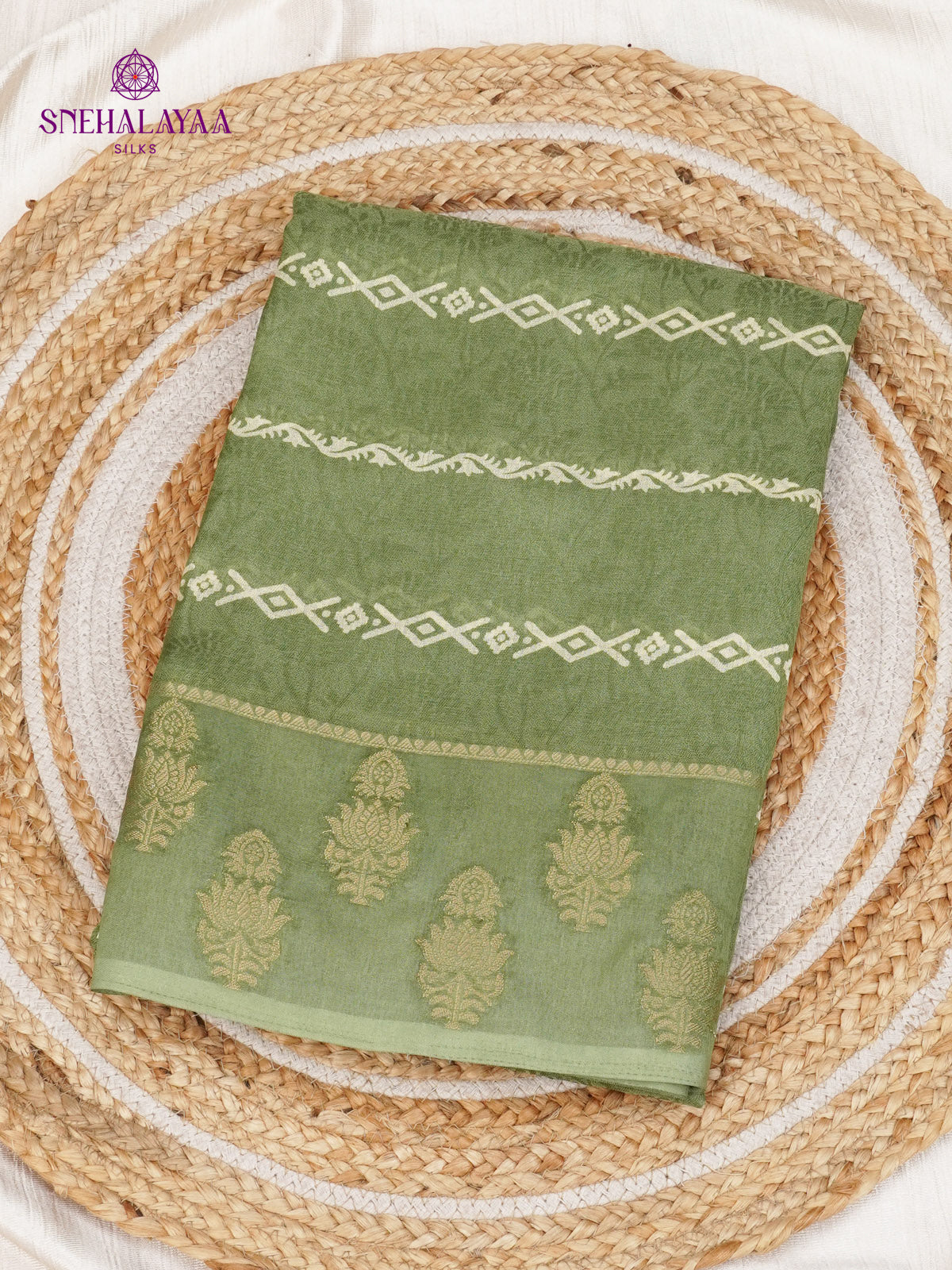 Pastel Green Printed Matka Saree