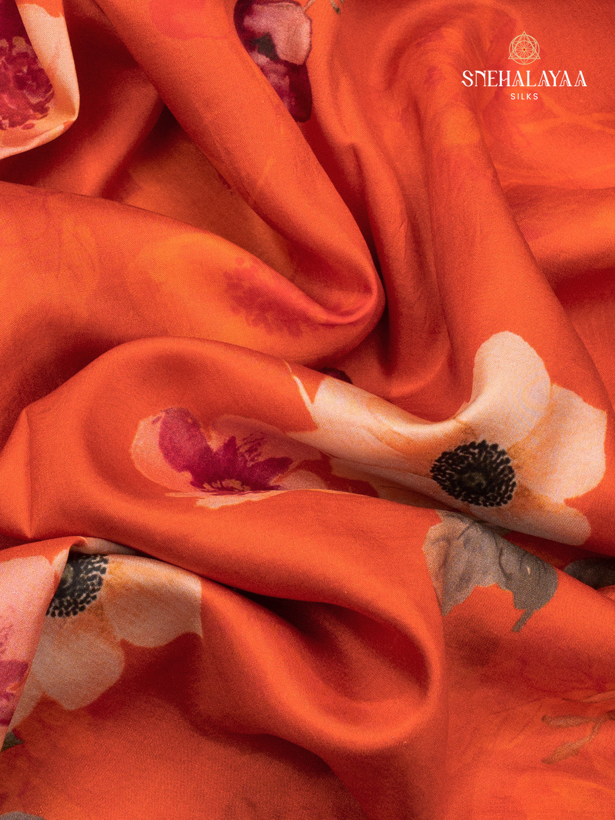 Orange Printed Kanjivaram Silk Saree