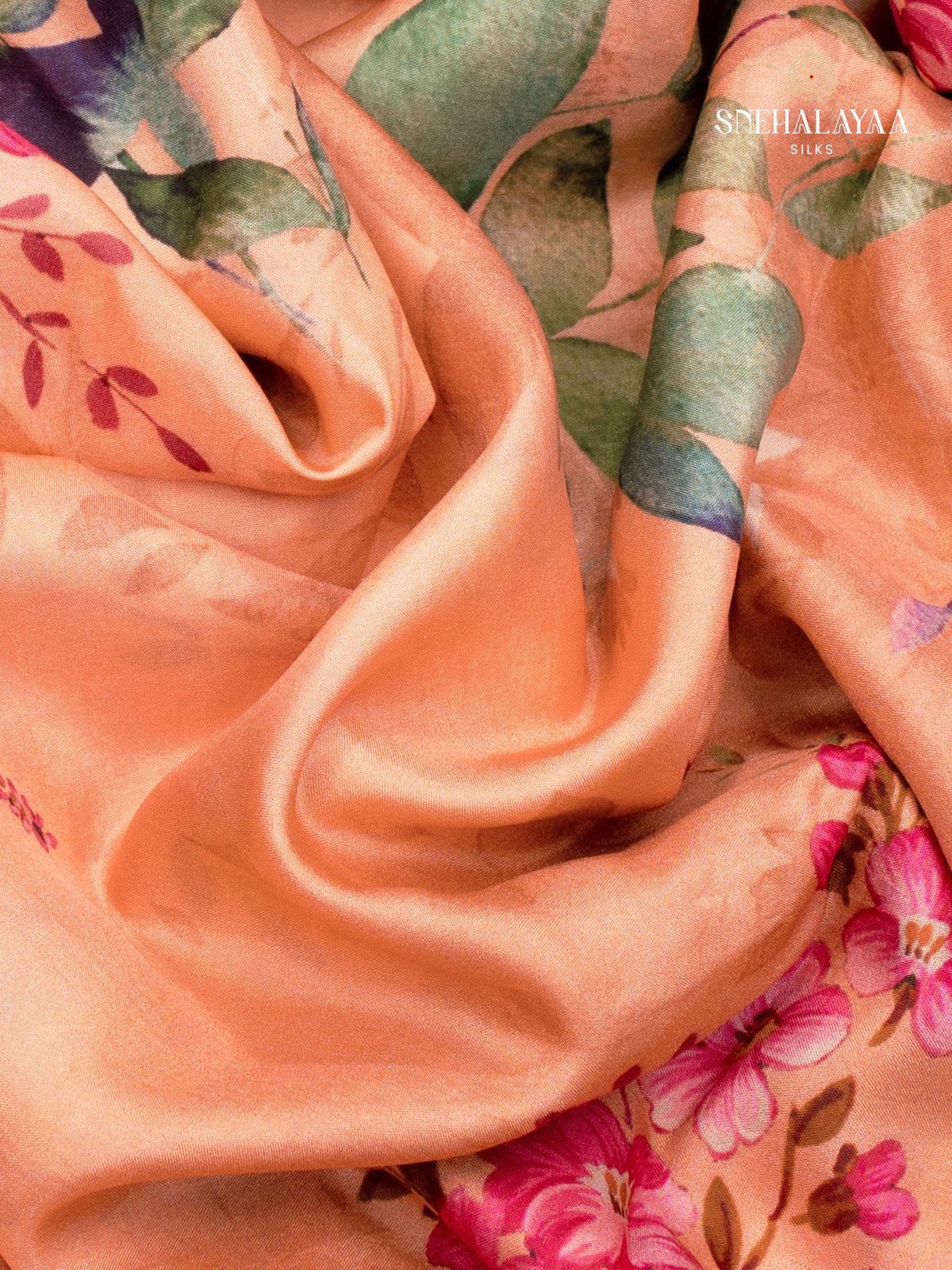 Peach Printed Kanjivaram SIlk Saree