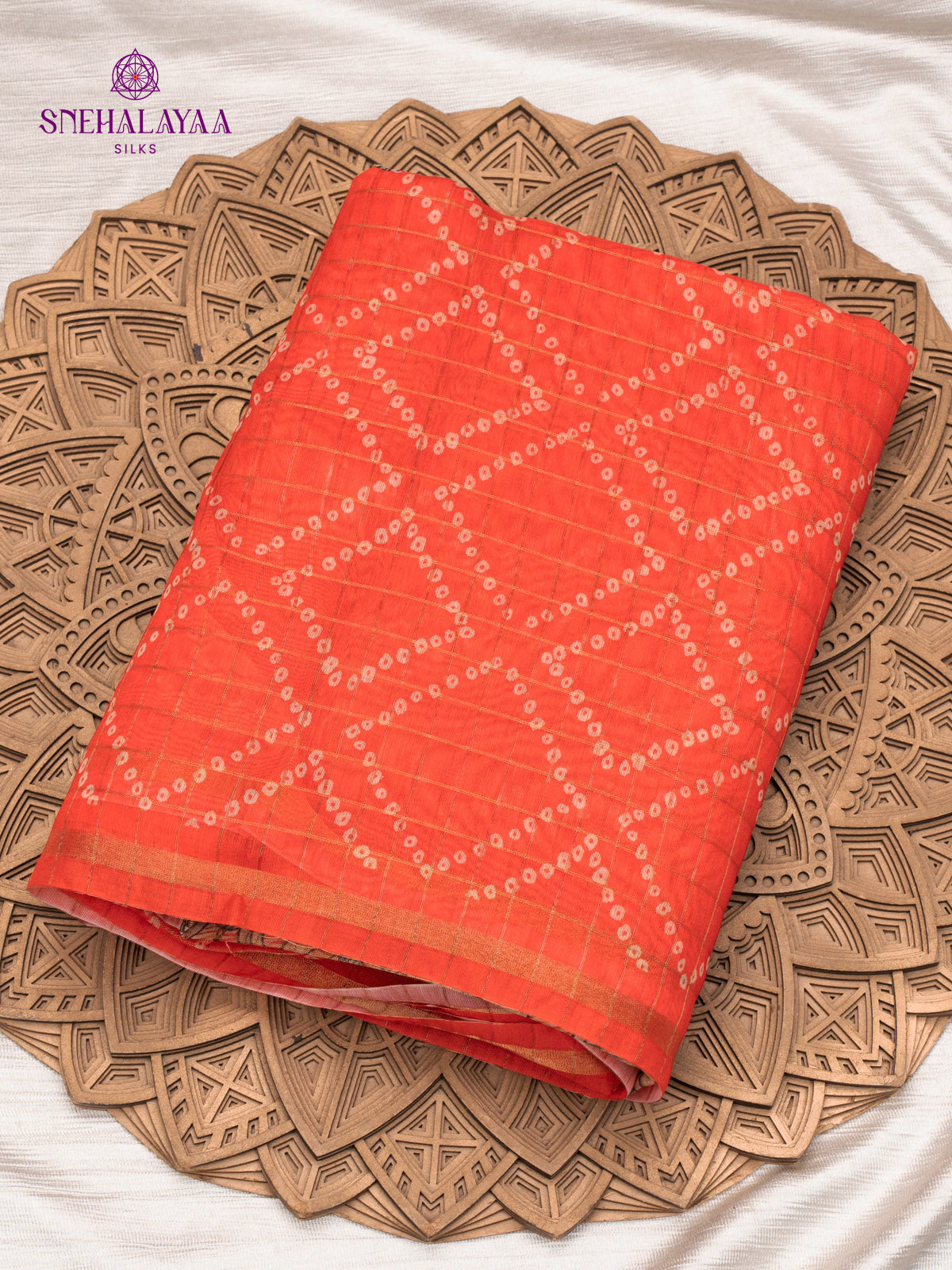 Orange Madhubani Saree