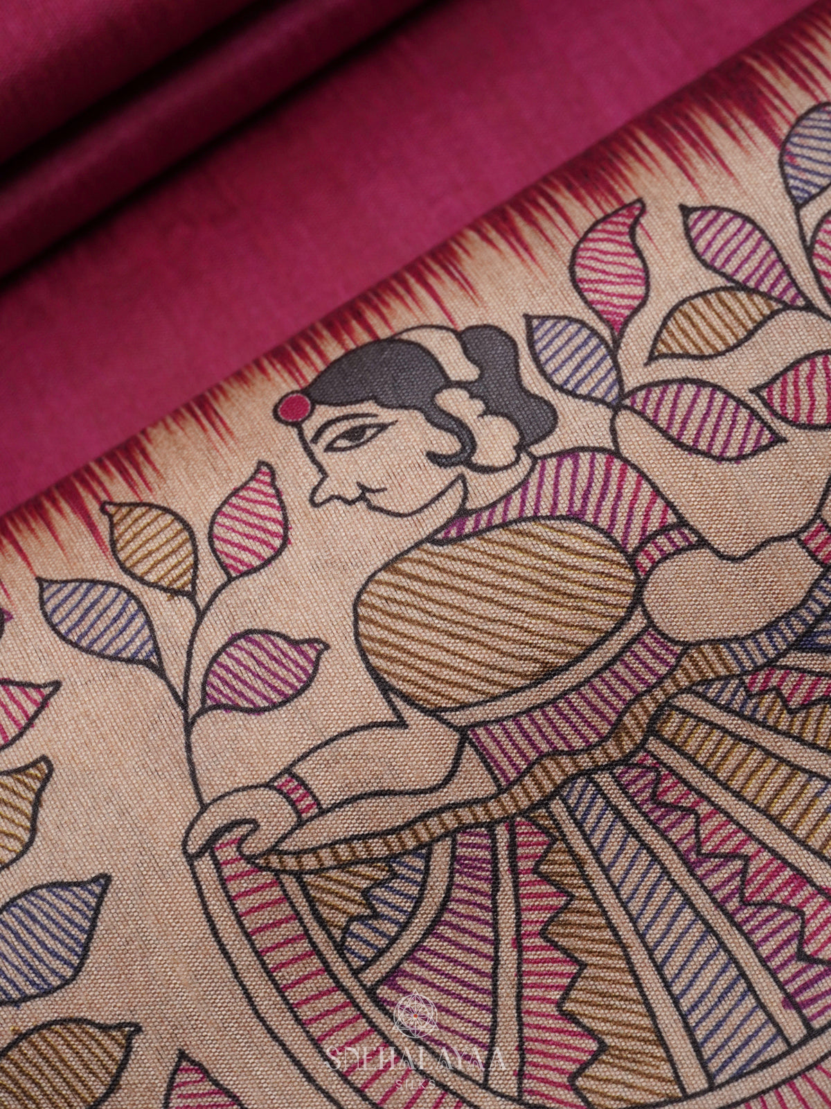 Magenta Madhubani Saree
