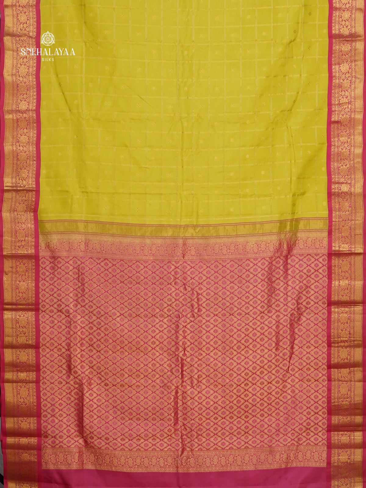 Lemon Yellow Gadwal Silk Saree