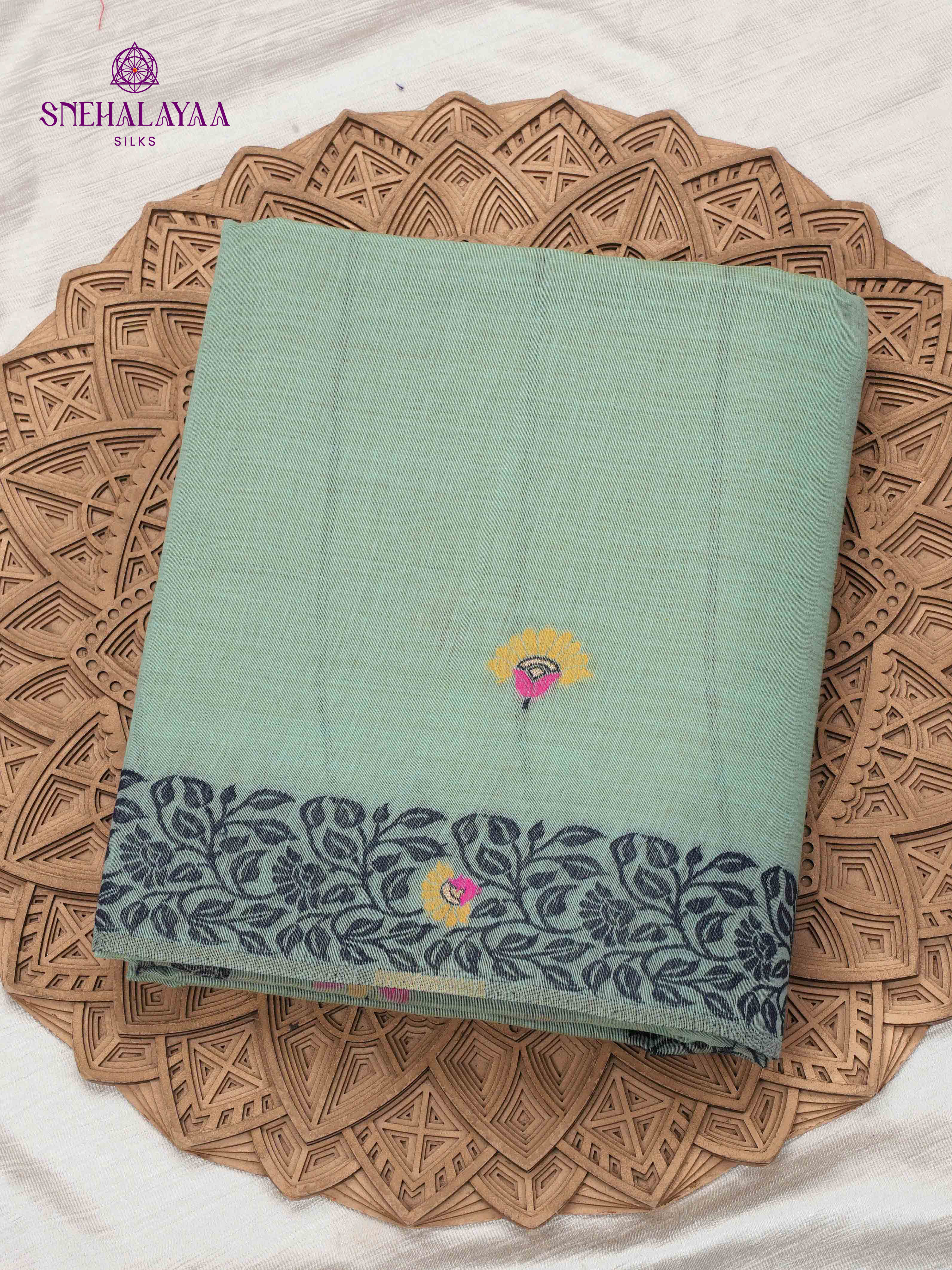 Teal Blue Munga Cotton Saree