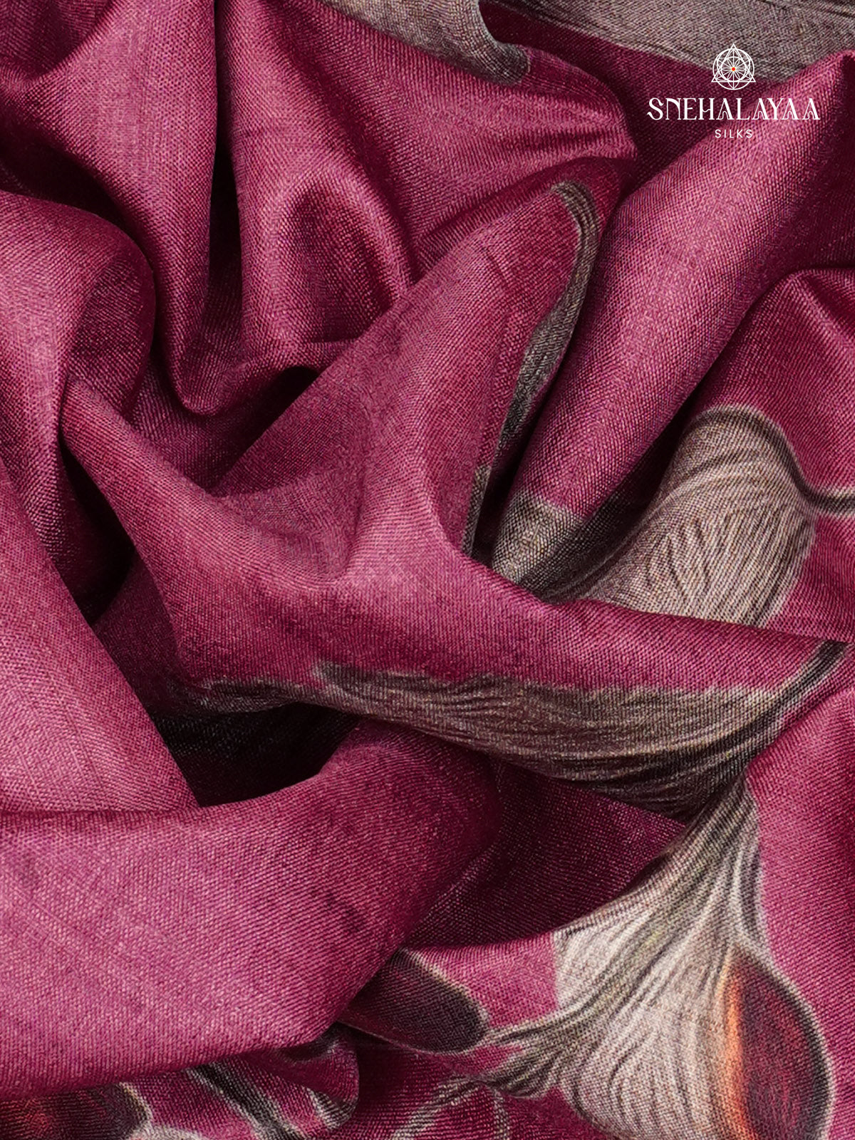 Magenta Floral Printed Tussar Saree