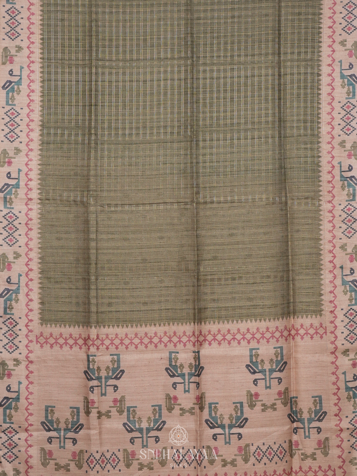 Olive Green Tussar Saree