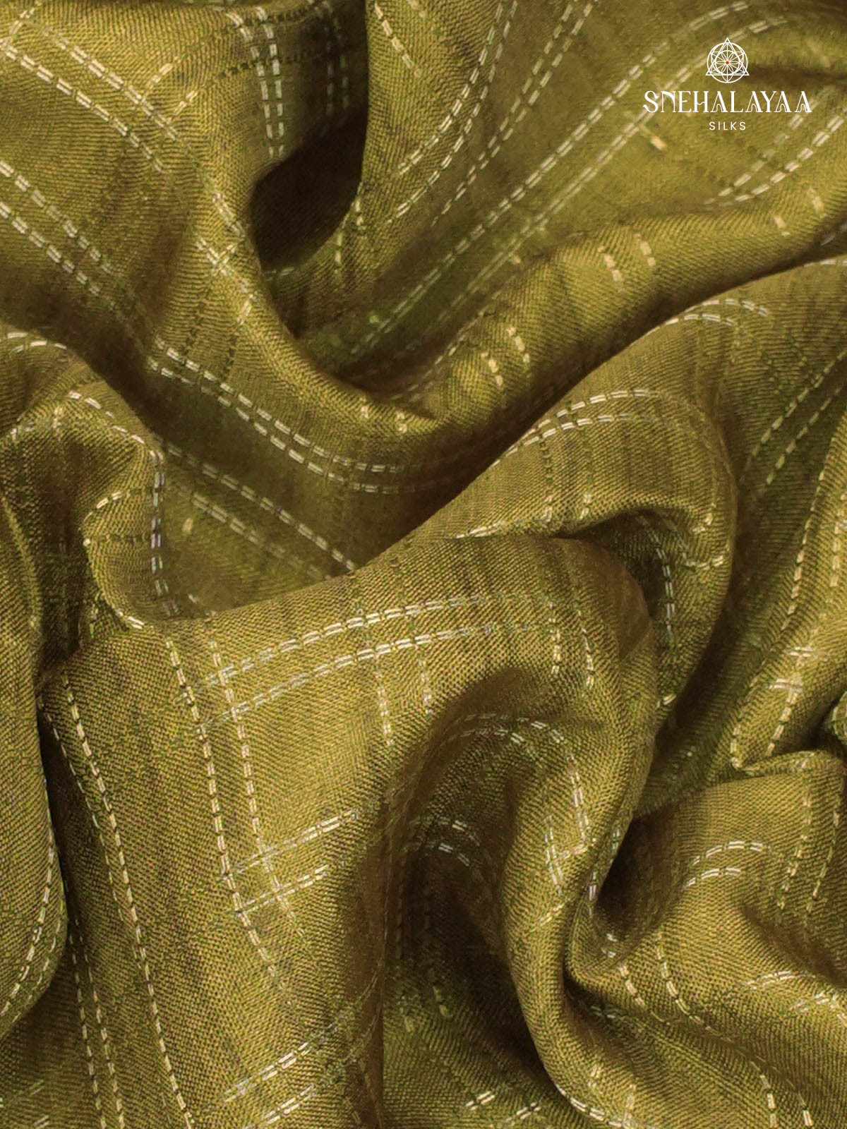 Lime Green Printed Tussar Saree