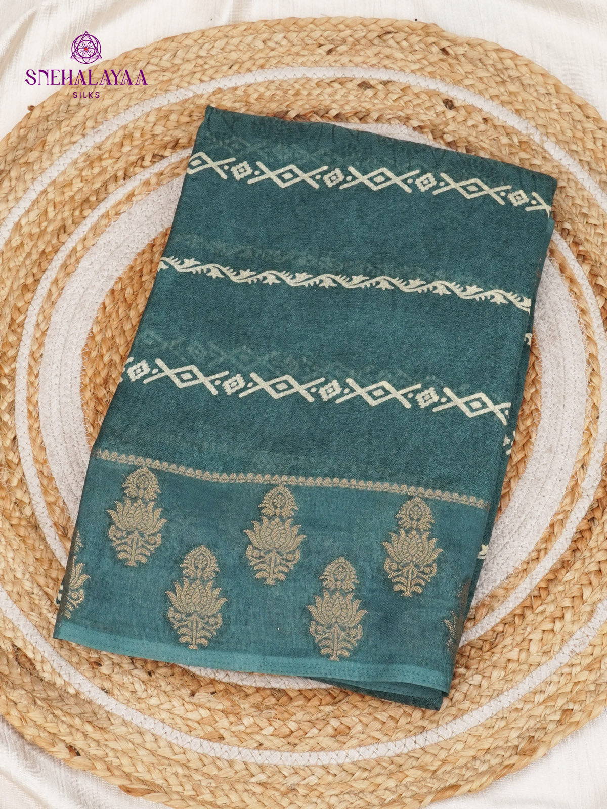 Pastel Blue Printed Matka Saree