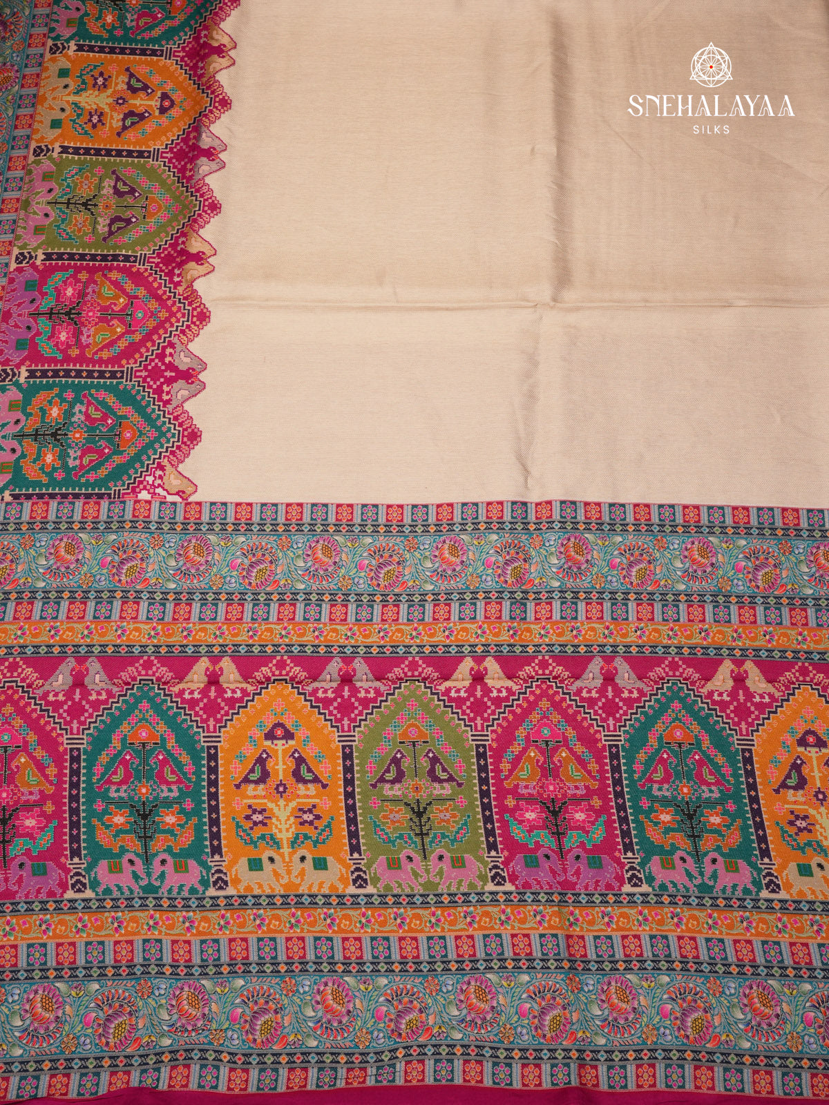 Cream Banaras Silk Saree