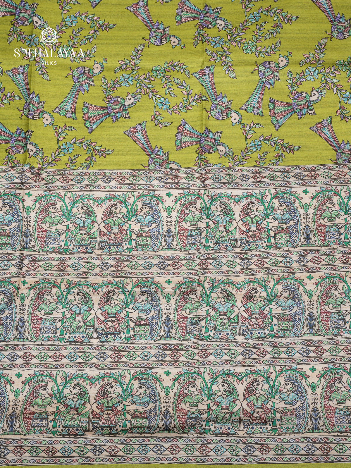 Pistachio Green Madhubani Printed Saree
