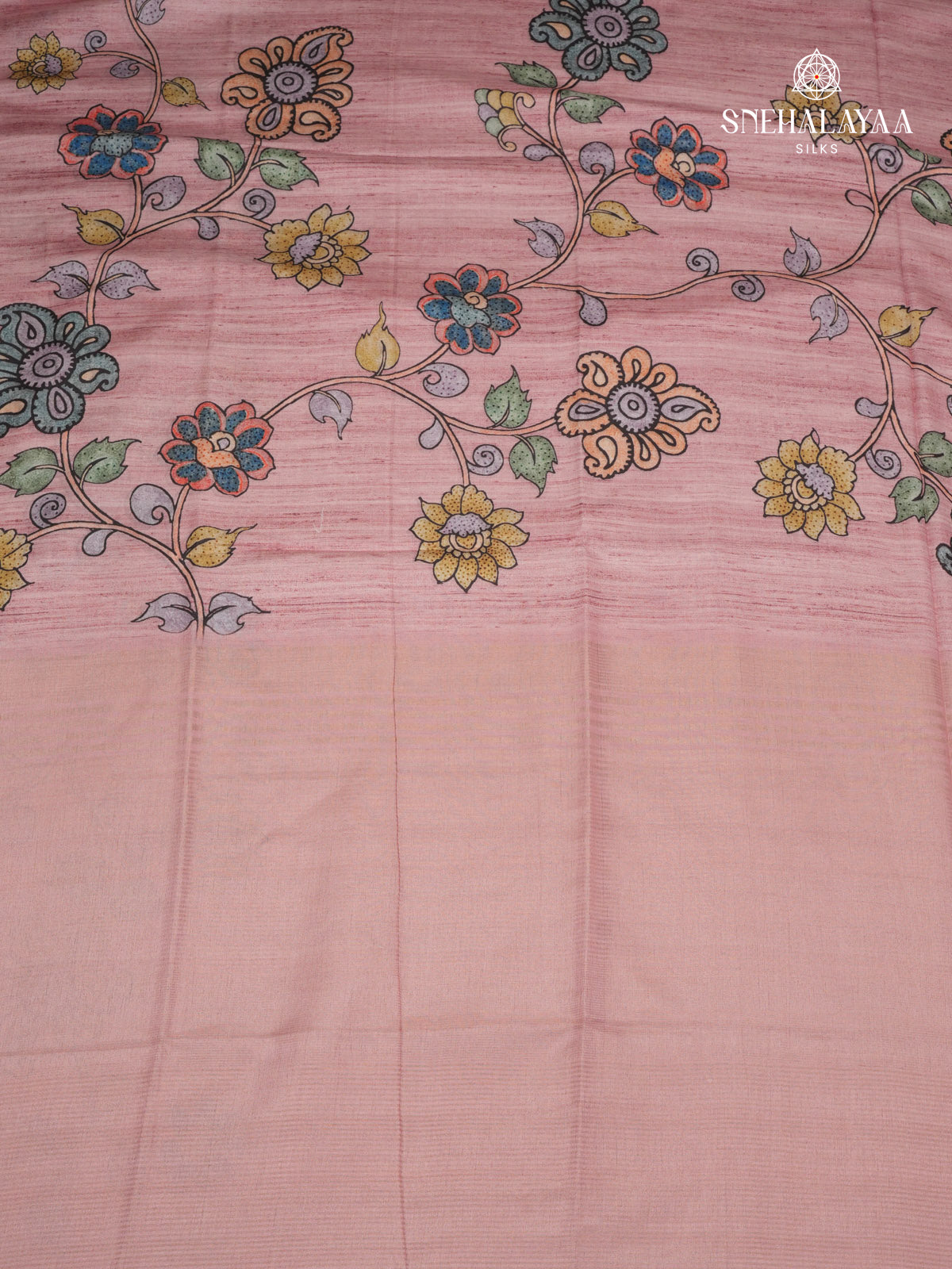 Pink Floral Printed Tussar Saree