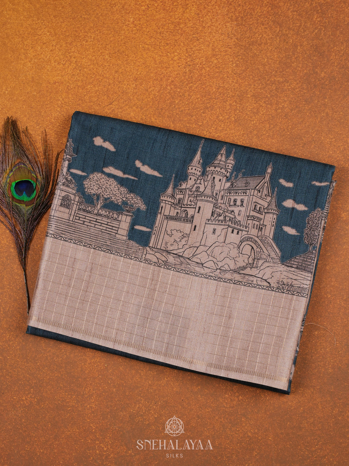 Teal Blue Tussar Saree