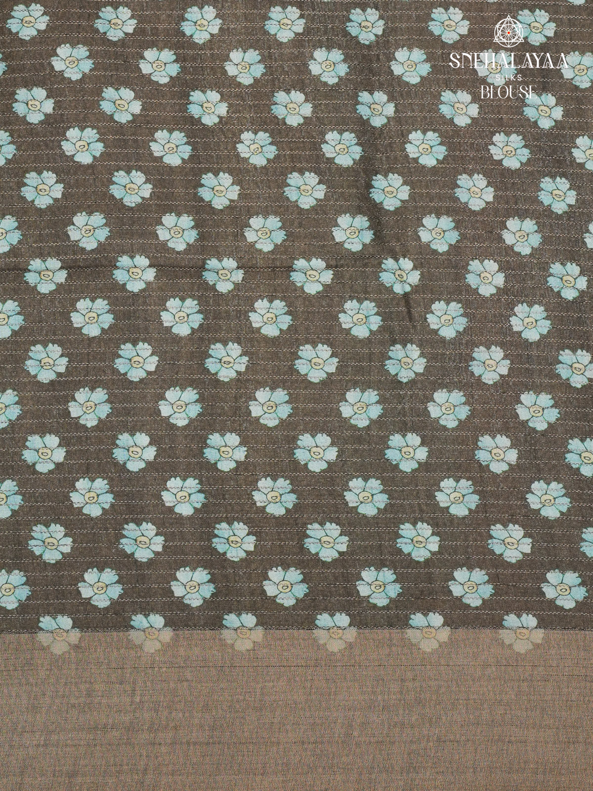 Brown Floral Printed Tussar Saree