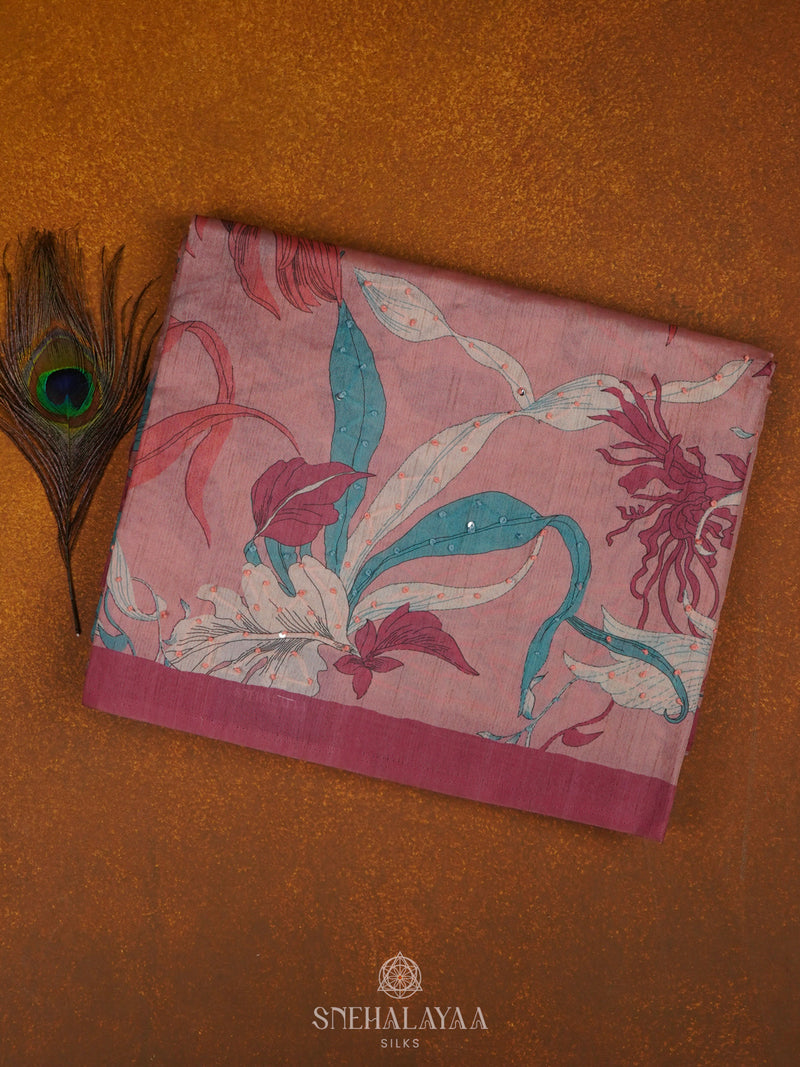 Pink Munga Tussar Saree