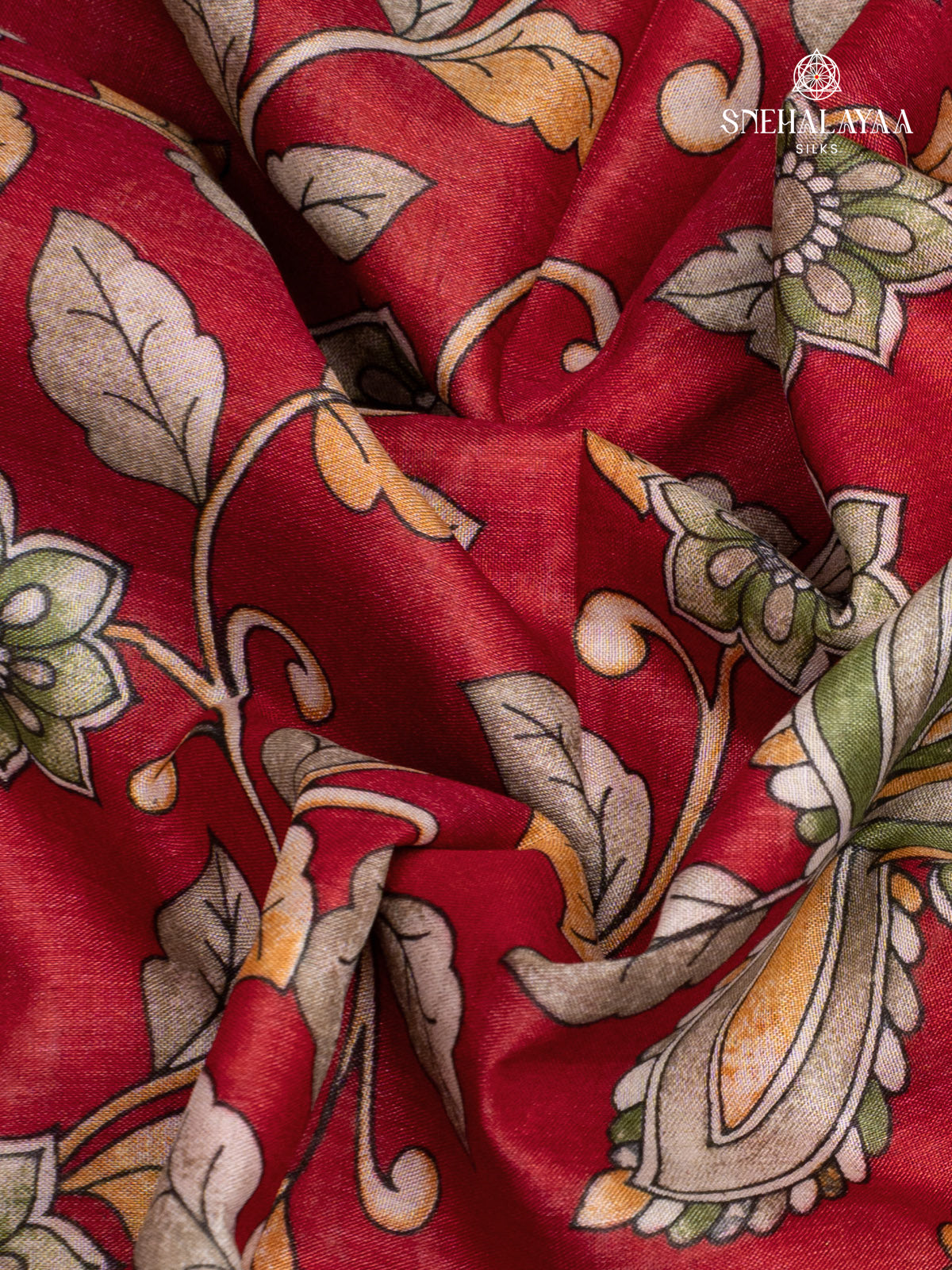 Red Printed Tussar Saree