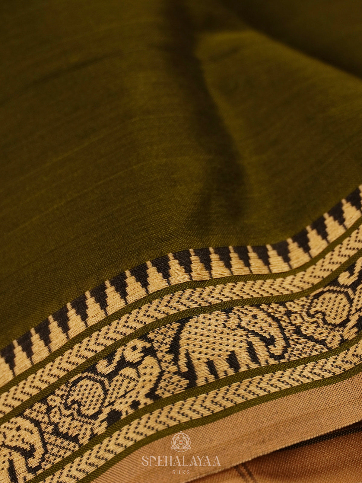 Olive Green Narayanpet Cotton Saree without Blouse