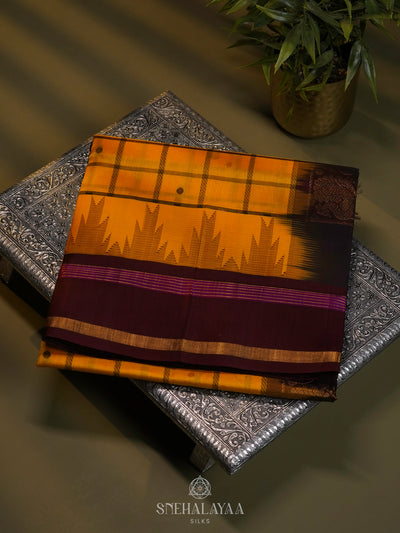 Orange Kanchi Silk Cotton Saree