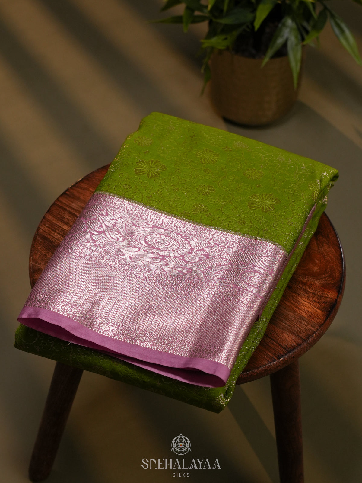 Lime Green Art Silk Saree