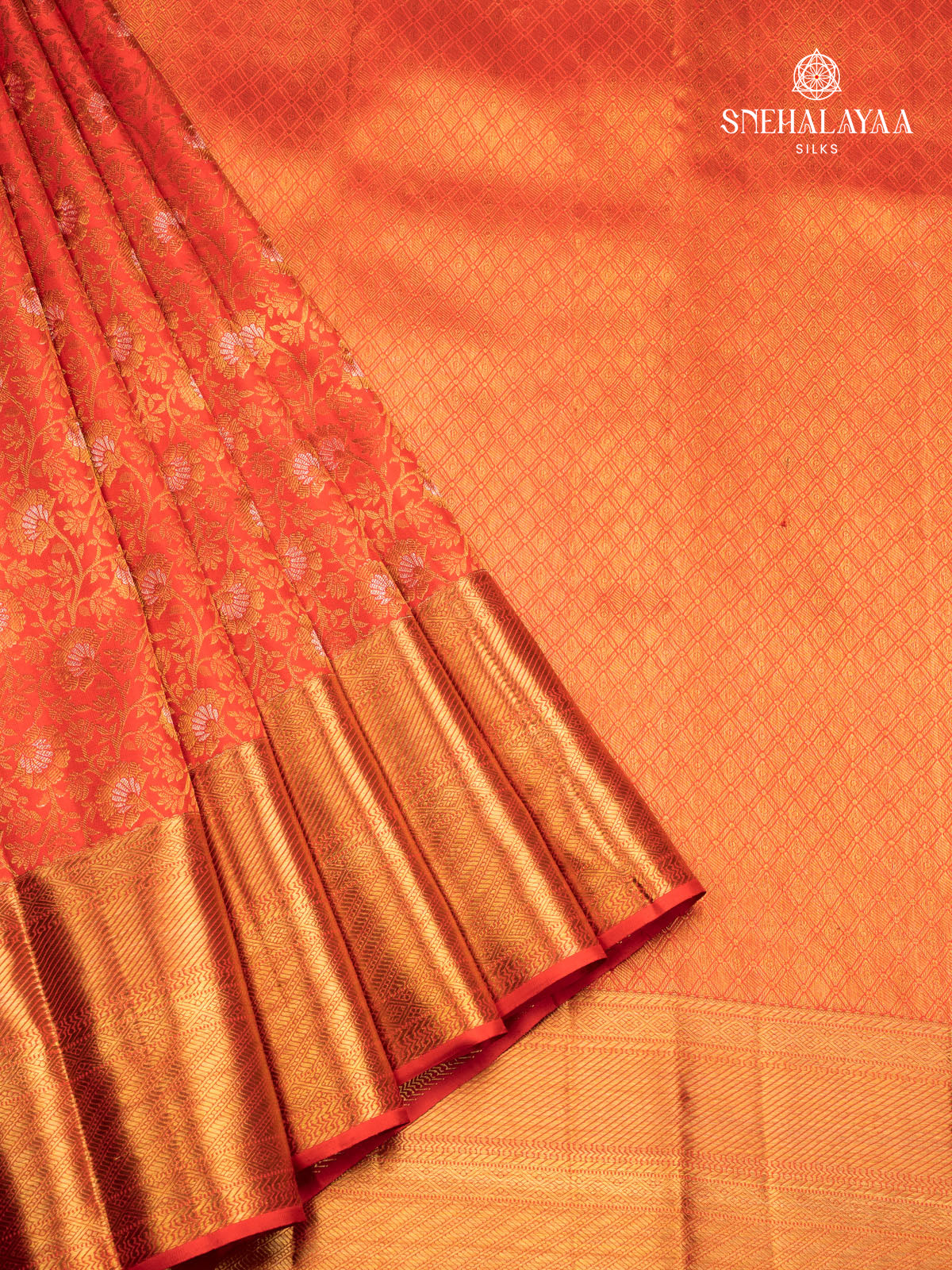 Rust Orange Kanjivaram Silk Saree