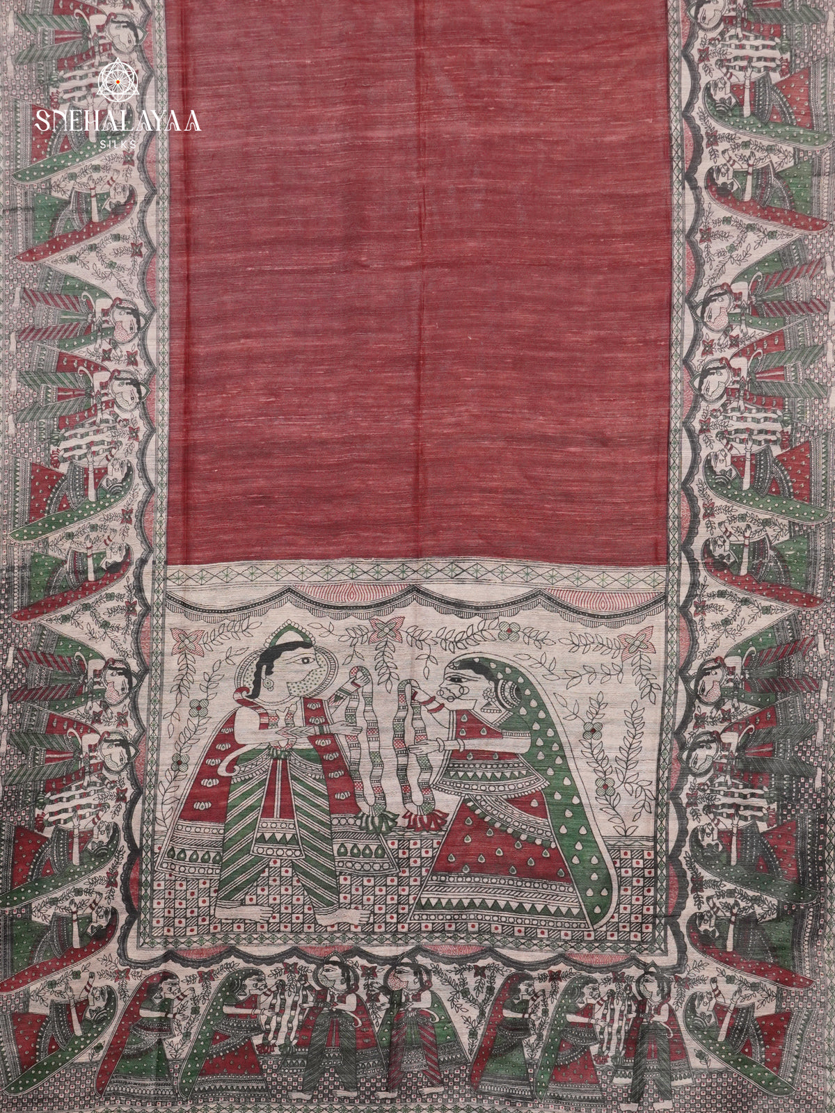 Brown Madhubani Printed Saree