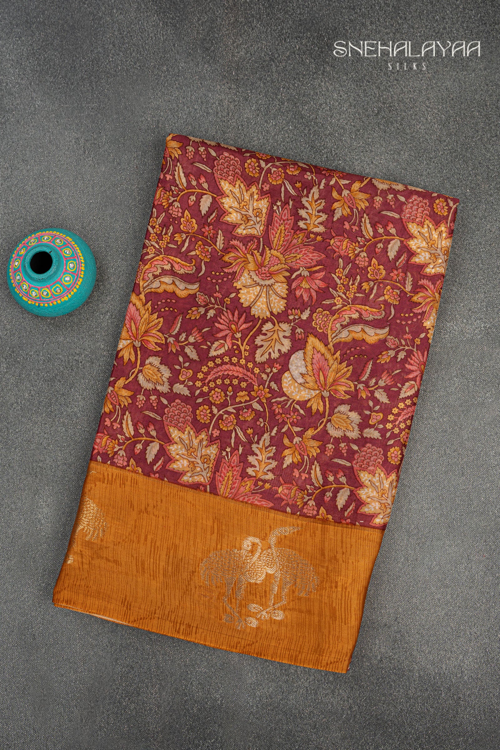 Magenta Purple Semi Printed Silk Saree