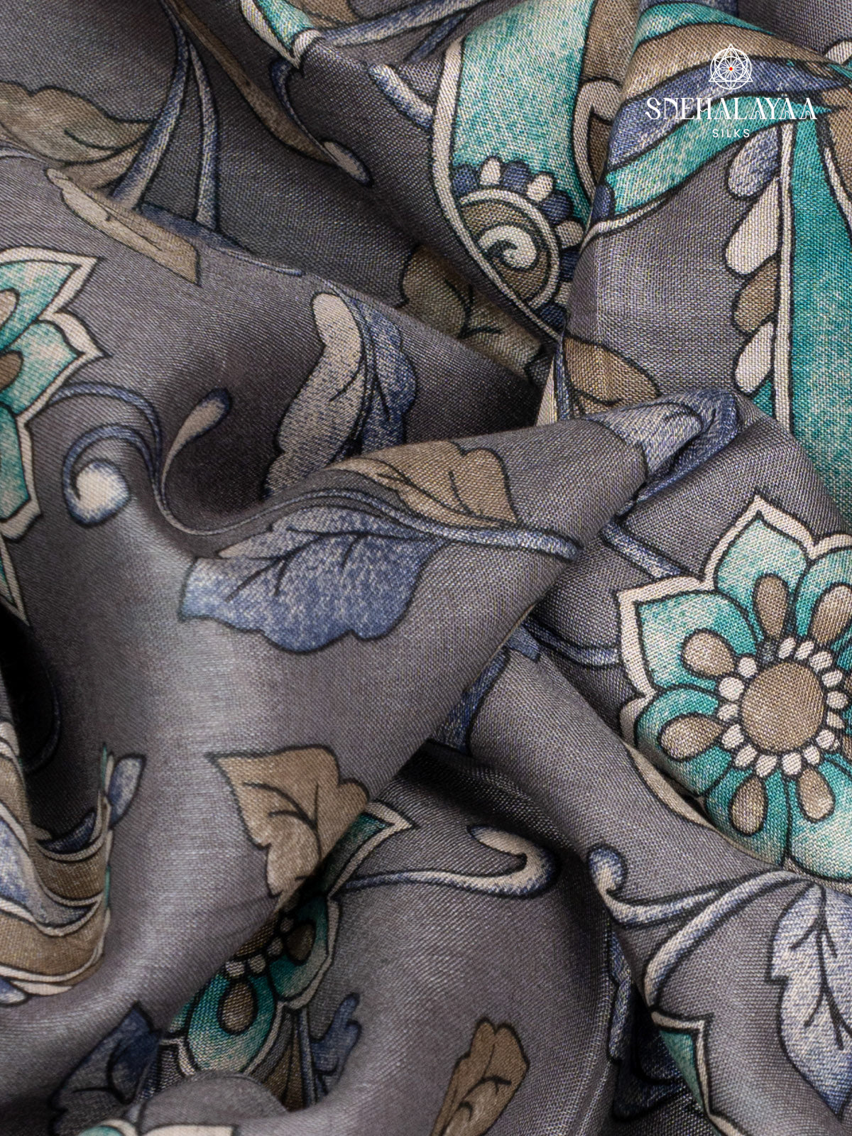 Grey Printed Tussar Saree