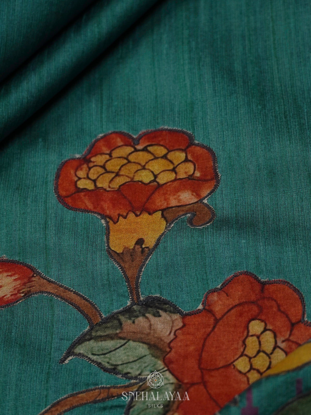 Peacock Blue Munga Tussar Embroidery Saree