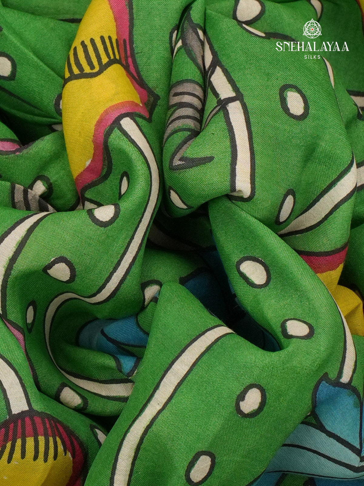 Green Kalamkari Hand Painted Saree