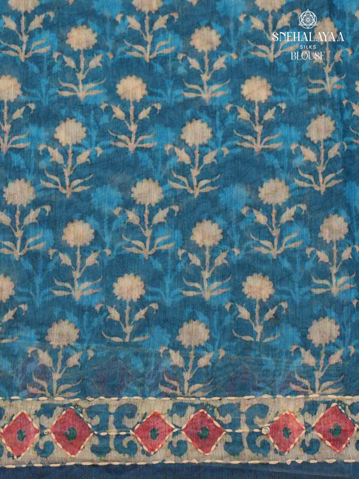 Pastel Blue Linen Embroidery Saree