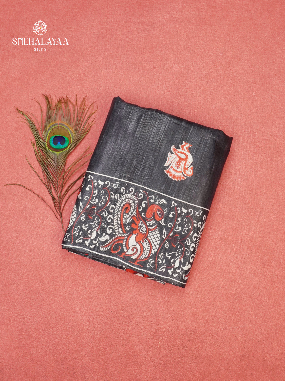 Black Madhubani Printed Saree