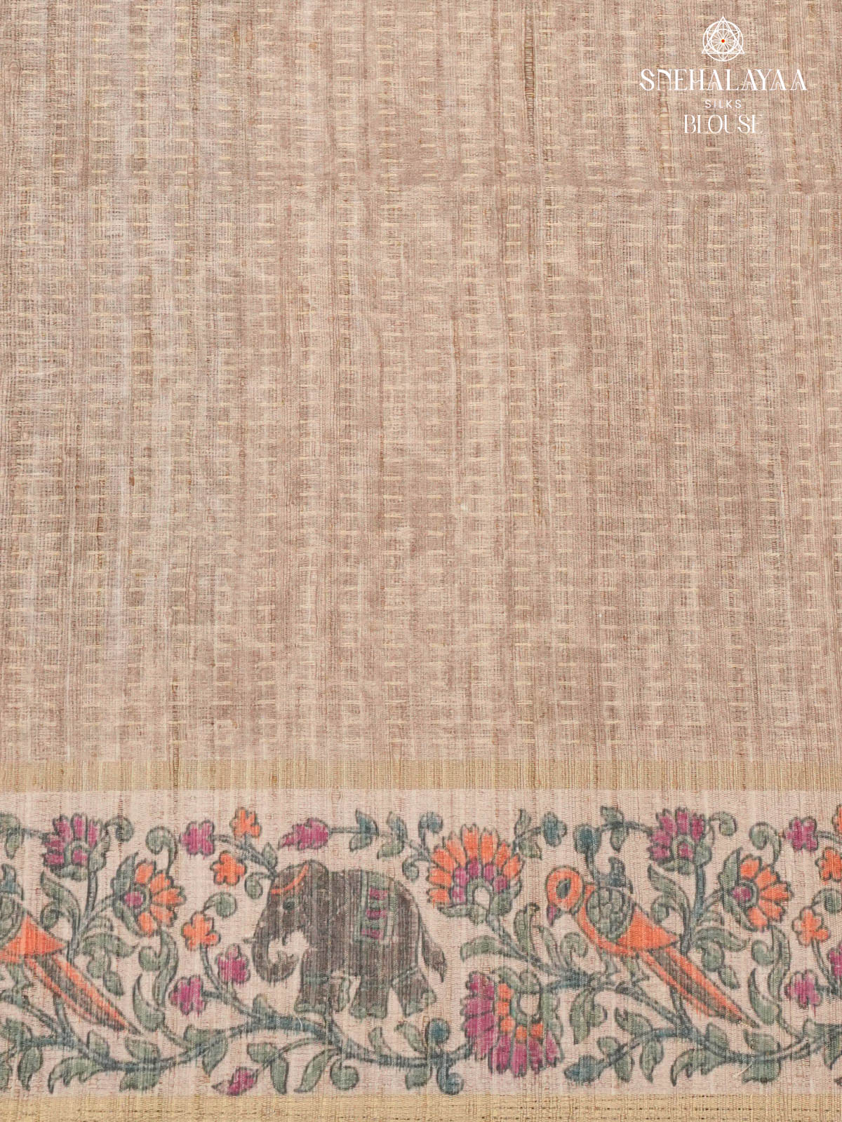 Black Floral Printed Tussar Saree