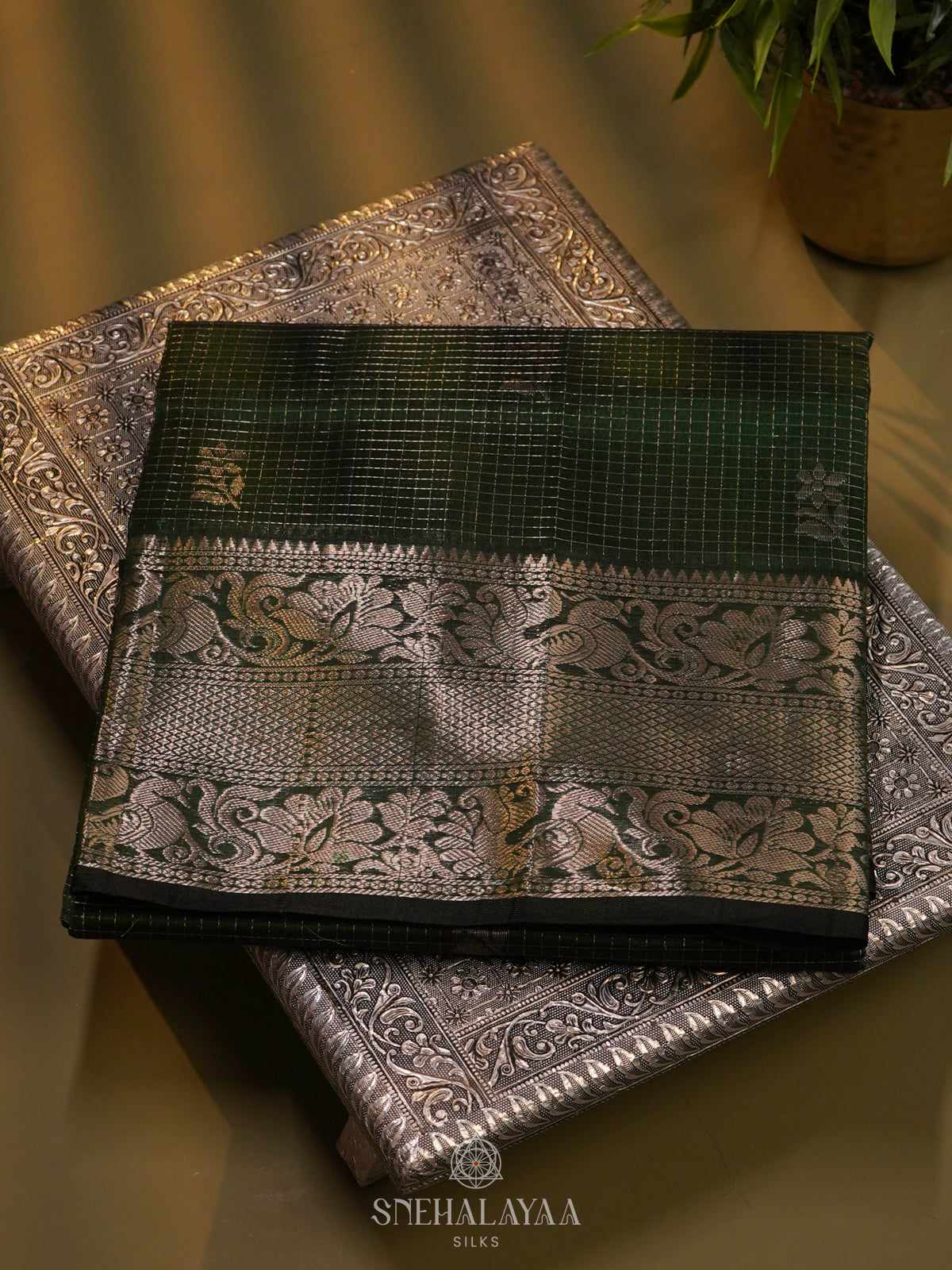 Forest Green Mangalagiri Kuppadam Silk Saree