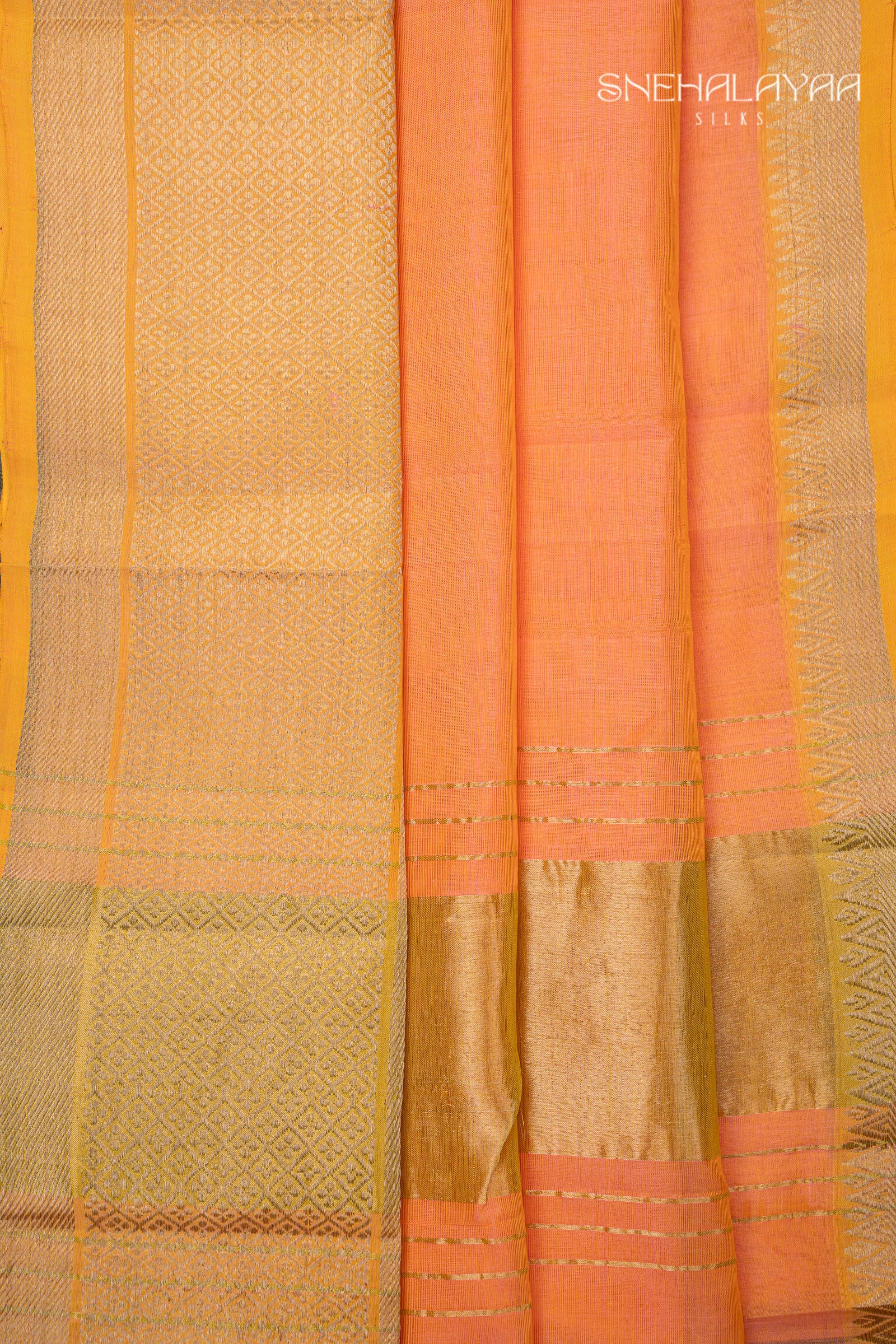 Peach Pink Mangalgiri Silk Saree