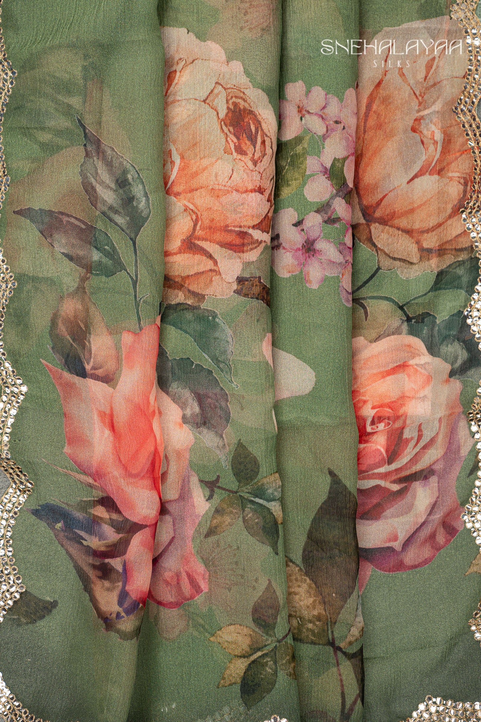 Moss Green Crush Saree