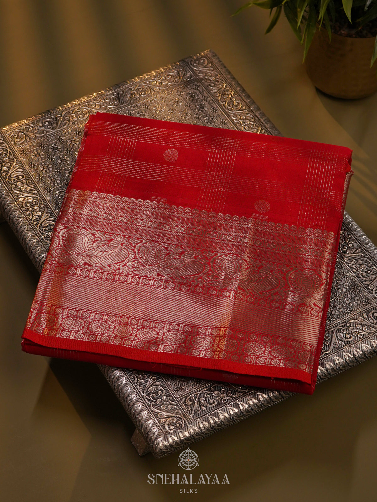 Rust Orange Mangalagiri Kuppadam Silk Saree