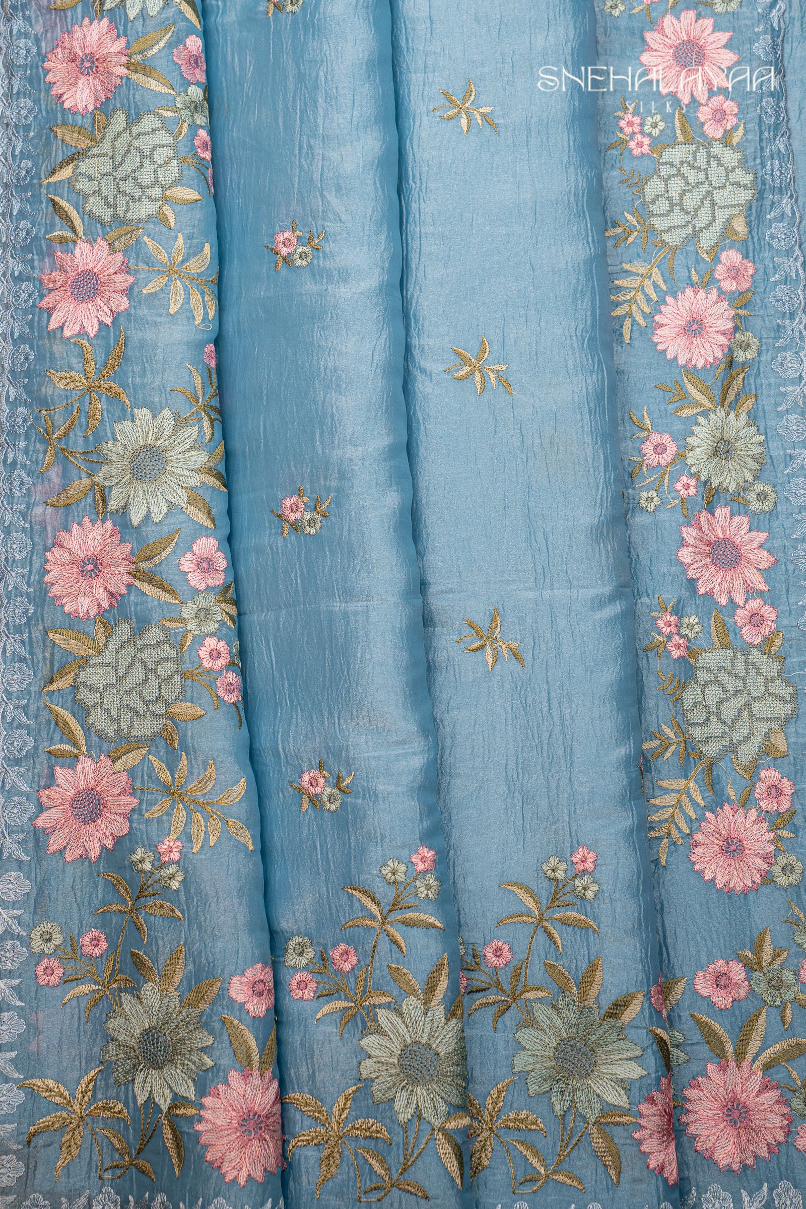 Sky Blue Crush Tissue Saree