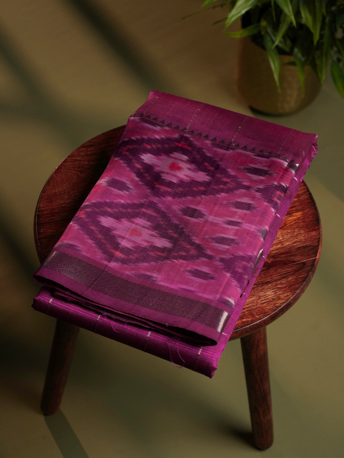 Pink Mangalagiri Silk Cotton Saree with Ikat Border